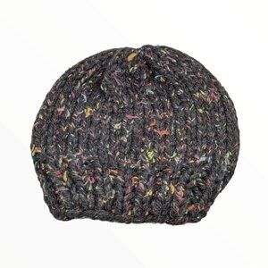 Handmade Knit Hat - Black and Multicolor- Unisex